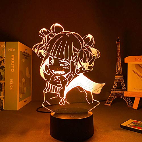 Lámpara 3D LED de luz nocturna anime Himiko Toga 3D My Hero Academia luz nocturna para niñas niños decoración LED luz nocturna Navidad regalo manga juguete lámpara de mesa 7 colores