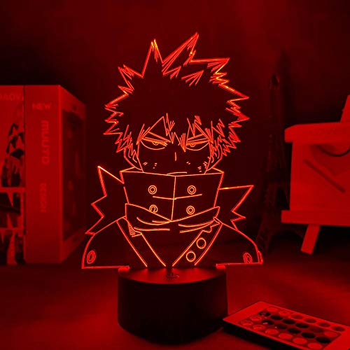 Lámpara de noche 3D con diseño de anime Bakugou Katsuki My Hero Academia 3D LED luz nocturna para niños dormitorio decoración Navidad cumpleaños regalo lámpara de mesa 7 colores tocando