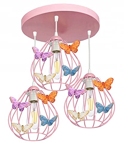 Lámpara de techo infantil "mariposa" rosa para habitación infantil con diseño de mariposas.