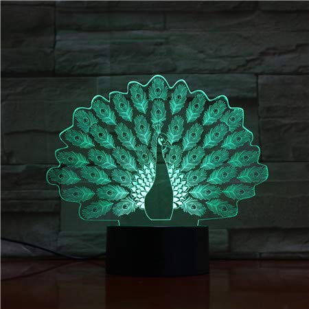 Lampara LED Pavo Real Peacock Naturaleza Cambia Color USB Luz Nocturna