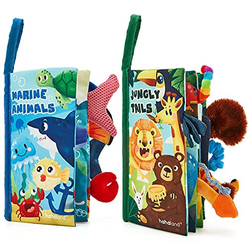 Libros Bebe Juguetes Bebes 0-3 6-12 Meses 2PCS Libros de Tela Blandos para Bebes Recien Nacido Niños Educativo Juguetes Niños 1 año, Animales Libro Sensorial Suave de Actividades para Bebé