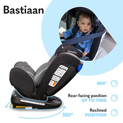 LIONELO Bastiaan Silla de coche Rotación de 360 grados 0-36 kg, Ajuste del respaldo, Almohadillas antideslizantes para el cinturón, Ajuste del reposacabezas de 7 puntos, SideProtect Sistema