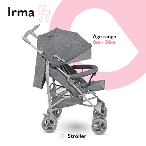 LIONELO Irma Silla de paseo plegable Diseño ultraligero 7 kg, para niños de hasta 15 kg 6-36M, mosquitero, cubierta para las piernas, respaldo ajustable