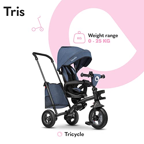 lionelo Tris Bicicleta 2 en 1 Niño hasta 25 kg 12-60M Triciclo y Carrito- Bicicleta Cinturones de 3 Puntos con Fundas Regulación Gradual del Respaldo de 3 Niveles Gris Oscuro … (Azul)