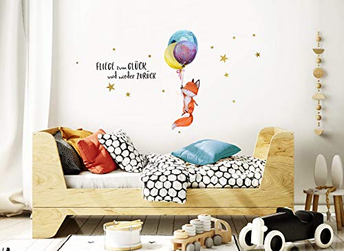 Little Deco DL278 - Adhesivo decorativo para pared, diseño de zorro con globos y texto en alemán