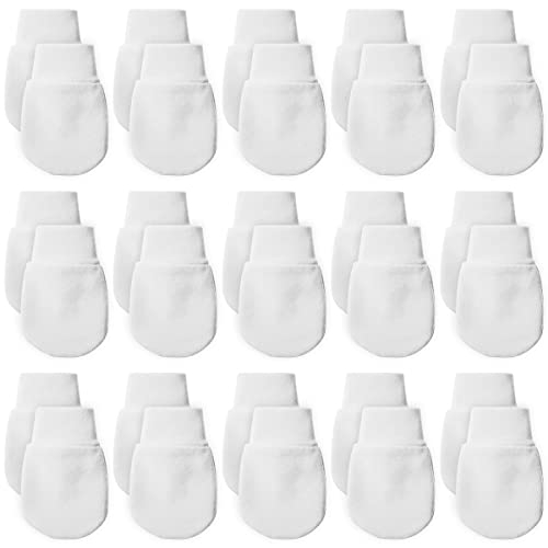 Liwein Manoplas para Bebés Recién Nacidos, 15 pares Guantes de Bebé de Algodón Sin Arañazos Mitones de Bebé para 0-12 meses Niños Niñas(Blanco)