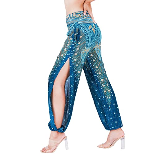 Lofbaz Yoga Harem Pantalones para Mujer Boho Dance Joggers Mujer PJs Lounge Ropa Ropa de Maternidad Genie Hippie Beach Peacock 1 Verde Azulado XL