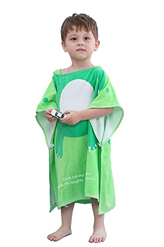 LOLANTA Toalla de Baño con Capucha de Dinosaurio para Niños, Poncho Encapuchados de niño y niña,100% Algodón Secado Rápido（A-Verde,5-7 Años,Tamaño de la etiqueta L