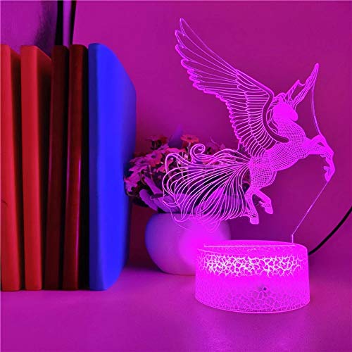 Lovely Pegasus Creative 3D Acrílico Multicolor Luz de noche Luz LED Luz decorativa multicolor Base agrietada