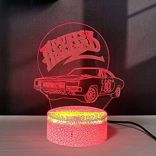 Luces de noche de niños de interior Ilusión 3D modelo de coche DIRIGIÓ Lámpara los duques de HAZZARD Colorido control remoto de la noche Dormitorio Dormitorio Dormitorio.