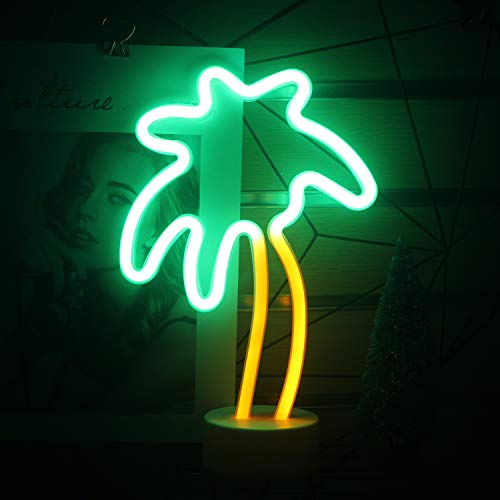 Luz de neón del árbol de coco Decoración de luz USB/batería Luz de noche decoración de la tienda interior vacaciones de verano suministros de fiesta de playa con base de luz de neón LED árbol de coco