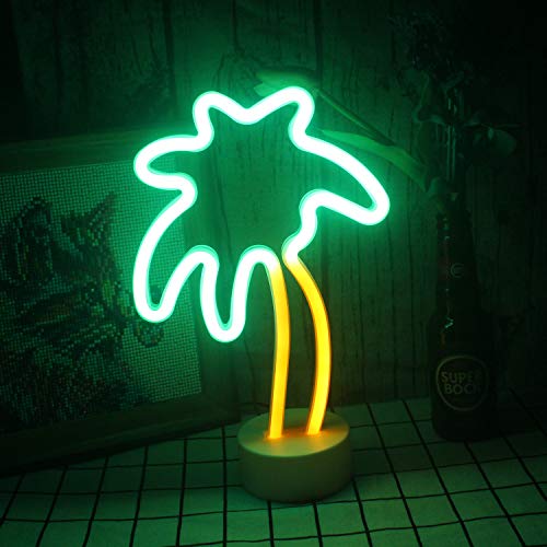 Luz de neón del árbol de coco Decoración de luz USB/batería Luz de noche decoración de la tienda interior vacaciones de verano suministros de fiesta de playa con base de luz de neón LED árbol de coco