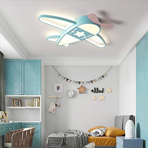 Luz De Techo LED Lámpara De Habitación Niños Lámpara De Techo Regulable Control Remoto Lámpara De Dormitorio Avión De Dibujos Animados Pantalla Acrílico Luces De Techo Sala De Estar Pasillo,Azul,59cm