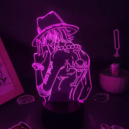 Luz nocturna 3D de One Piece Anime lámpara Portgas D Ace 3D LED luz nocturna para niños dormitorio decoración luffy Navidad cumpleaños regalo manga lámpara de mesa 7 colores tocando