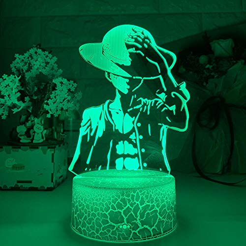 Luz nocturna LED 3D ilusión anime One Piece Monkey D Luffy LED Night Light for Boys Kids Bedroom Decor Navidad Christmas Birthday Gift Manga Gadget Tischlampe 7 Farb-Touch WINBU