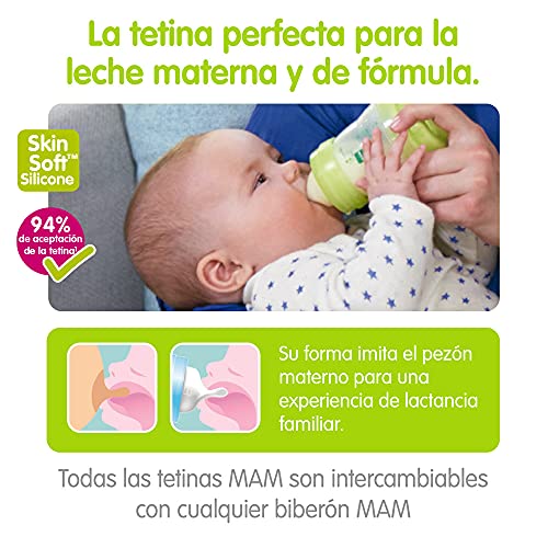 MAM Biberón Easy Start Anti-Colic A137 - Sistema Anti-Colic Patentado con Tetina de Silicona Skinsofttm Ultrasuave, Bebés a Partir de 2 Meses, Autoesterilizable en 3 Min, Azul, 260Ml, 2 Unidades