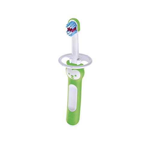 MAM Cepillo Baby's Brush C120 - Cepillo de Dientes con Mango corto y compacto, con Anillo de Seguridad, para Bebés a partir de 6 meses, Verde, 1 unidad