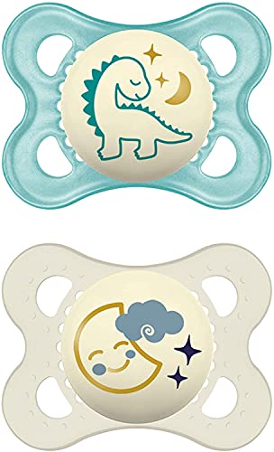 MAM Day & Night - Juego de 2 chupetes MAM Night, 0-6 meses, ballena y dinosaurio-Instrucciones en lengua extranjera,