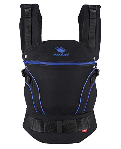 manduca First Portabebe > BlackLine Absolute Blue < Mochila Portabebes con Cinturon Ergonomico & Extension de Espalda, Algodón Orgánico, para bebés de 3,5 a 20 kg (negro-azul)