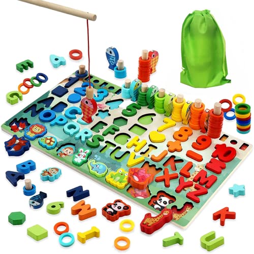 MARAYAN Juguetes Montessori niños 1 2 3 años-Juegos educativos-regalo cumpleaños niña-Puzzle Rompecabezas Madera- aprender a leer letras y numeros-Learning resources-Juguete Pescar Peces Magnético