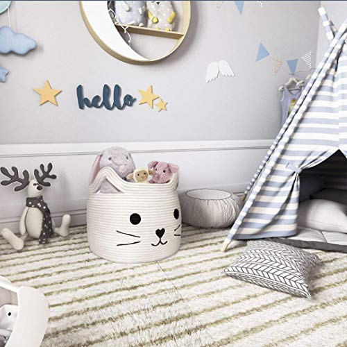 Marni's - Cesto Ropa Sucia Bebe o almacenaje Juguetes niños - Cestas almacenaje para Decoracion hogar - Cesta de Algodon Trenzado Decorativa con diseño de Gato - Canasta Grande