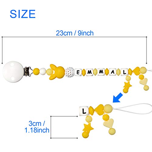 MCGMITT Chupeteros Personalizado Silicona Cadena Chupete Bebe Personalizada Nombre con Nombre Niño Sujeta Chupete(Amarillo)