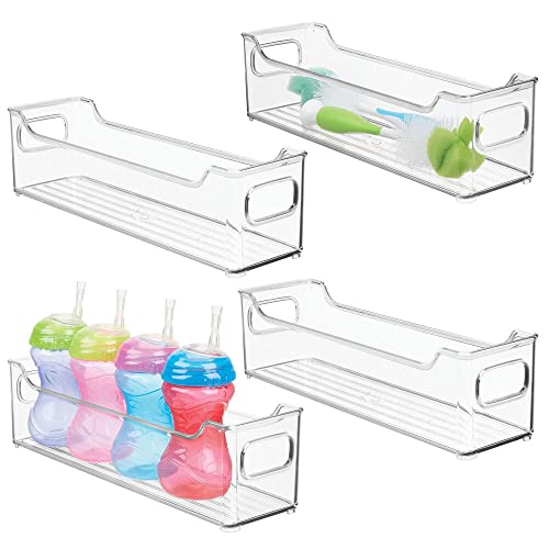 mDesign Juego de 4 cestas organizadoras para artículos de bebé – Caja para bebé con prácticas asas, sin tapa – Espacioso contenedor de plástico sin BPA para juguetes, pañales y más – transparente