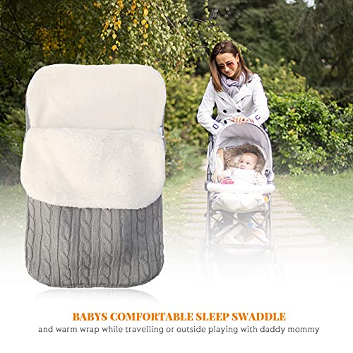 Mengqiy Manta para bebé recién nacido, manta gruesa de punto suave y cálida de forro polar, saco de dormir, saco de dormir, abrigo unisex para bebés de 0 a 12 meses, color gris