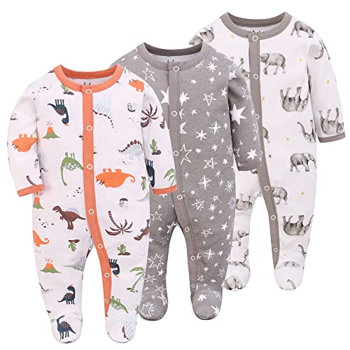 Miracle Baby 3 piezas mamelucos para bebés pijama de bebé saco de dormir de algodón con pies con botones Gr.56 62 68 para niñas recién nacidas