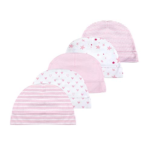 Mitones de algodón para recién nacido, 5 unidades, gorros de algodón para bebé y 5 pares de guantes antiarañazos para bebés de 0 a 6 meses con negro, gris, rosa o azul Rosa rosa Talla única