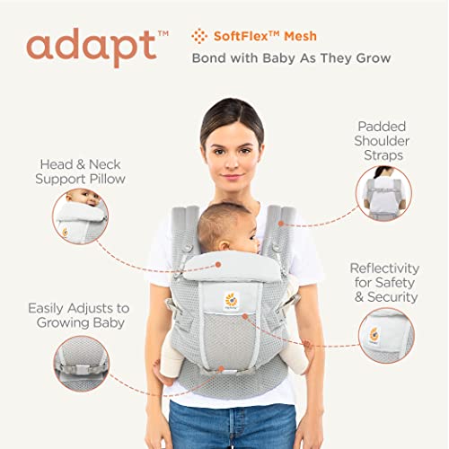 Mochila portabebé Ergobaby Adapt para recién nacidos desde el nacimiento, portabebé ergonómico de malla SoftFlex de 3 posiciones para transportar en el abdomen y en la espalda, Slate Blue