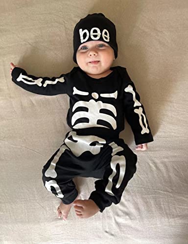 MOMBEBE COSLAND Bebé Halloween Ropa Esqueleto Niño Pequeño Conjunto de Pantalones de Manga Larga 0 meses Negro