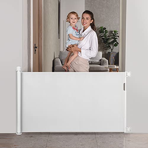 Momcozy Barrera Seguridad Niños Escalera, 0 cm-180 cm Puerta Seguridad Bebé Extensibles, Vallas de Seguridad para Escaleras, Barrera Escalera Bebé para Uso en Interiores y Exteriores, Blanca