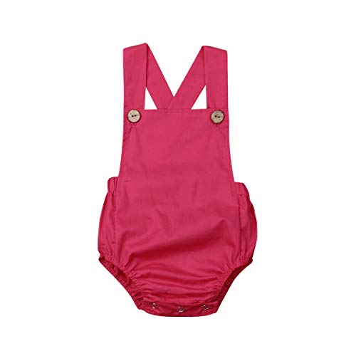 Mono Casual Verano Bebé Recién Nacido Niños Pantalones de Peto Mono Elegante sin Manga de Espalda Abierta Mono a Rayas o Color Sólido con Correa Ajustable para Bebé de 0 a 3 Años (Rojo, 2-3 años)