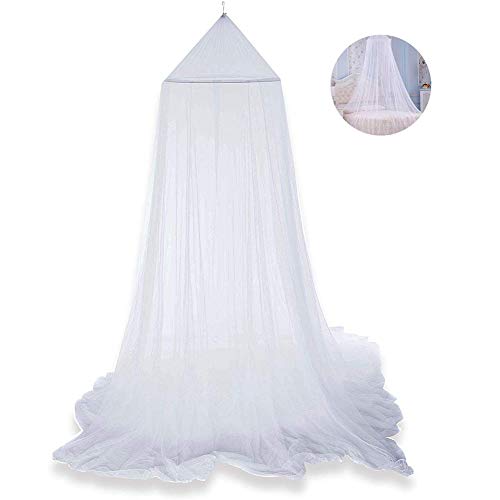 Mosquitera para cama, toldo de cama, cortinas de princesa, mosquitero, con encaje, para niños, protección contra insectos y moscas, altura decorativa de 250 cm, color blanco