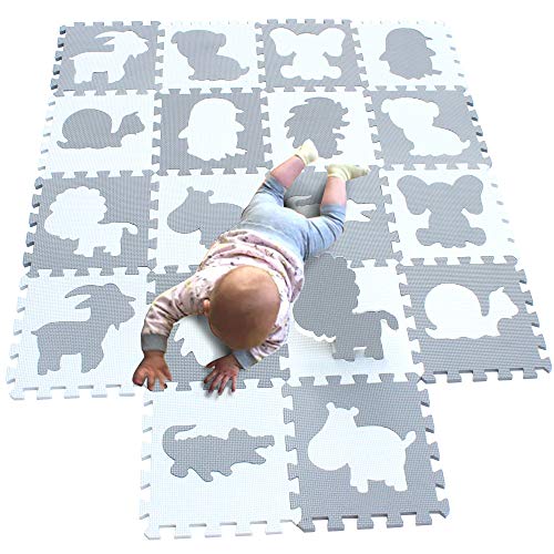 MQIAOHAM niños Suaves Espuma Rompecabezas Infantil gateando bebé tapetes Juego Gimnasio área Alfombra Piso para niños no tóxico Actividad Azulejos Seguridad Gimnasia Blanco Gris G301018-P058BH