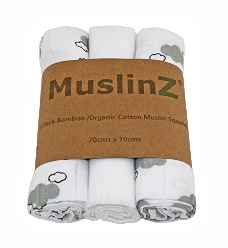 MuslinZ Luxury Bambú / Muselina Orgánica Cuadrados / Envolturas, 70 x 70 cm (Niebla gris)