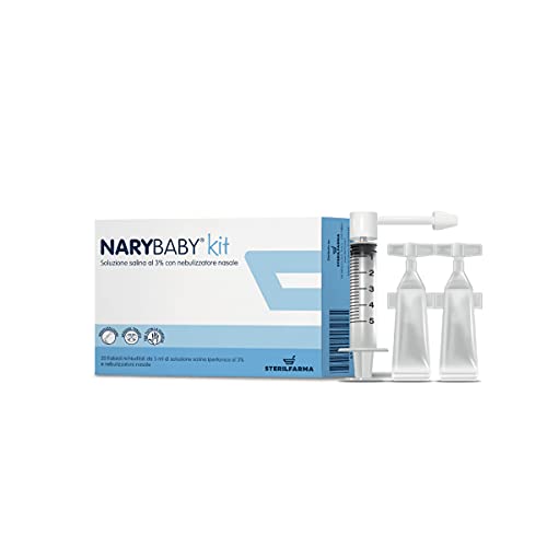 NaryBaby Kit Dispositivo de nebulización, completo con dispensador nasal, solución salina HYPERTONIC al 3%, limpia las cavidades nasales, apto para todas las edades