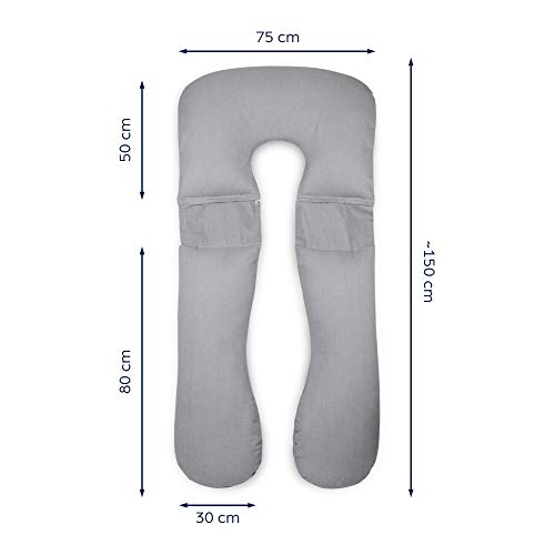 Niimo Gamma Almohada Embarazada Dormir y Cojin Lactancia Bebe Forma de U Multiusos Fundas Cojin 100% Algodon Desenfundable y Lavable Relleno de Poliester (Gris)