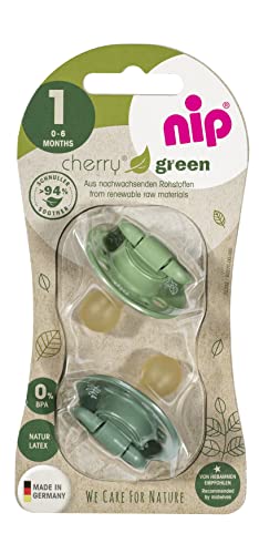 NIP BIO BEBY PACIFICIER CHERRY GREEN Forma de cereza hecha de caucho natural, colores clara verde/verde/beige- Recomendado de 0-6 meses - Tamaño 1: 4 piezas