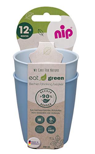 NIP EATE ECO GREEN ECO Beber Copa Niños y bebé de 12 meses: sin melamina, para microondas y lavavajillas, 2 piezas, azul