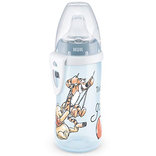 NUK Active Cup Vaso para aprender a beber, para niños de 12 meses o más, con boquilla antigoteo, clip y tapa protectora para viaje, 300 ml, sin bisfenol A, diseño de Winnie the Pooh de Disney, azul