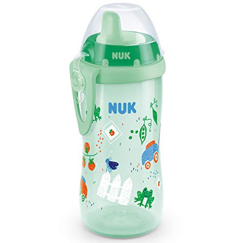 NUK First Choice Kiddy Cup - Vaso para aprender a beber (12 meses, antigoteo, boquilla resistente a mordeduras, clip y tapa protectora, 300 ml, sin BPA, color verde