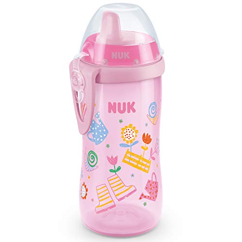 NUK First Choice Kiddy Cup - Vaso para aprender a beber (12 meses, antigoteo, boquilla resistente a mordeduras, clip y tapa protectora, 300 ml, sin BPA, color rosa