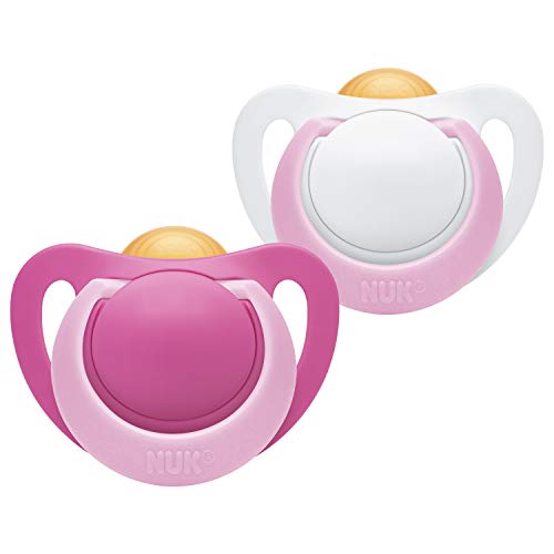 NUK Genius Chupete de látex, forma adecuada para la mandíbula, sin BPA, 0-6 meses, 2 unidades, para niñas, multicolor, 32 g