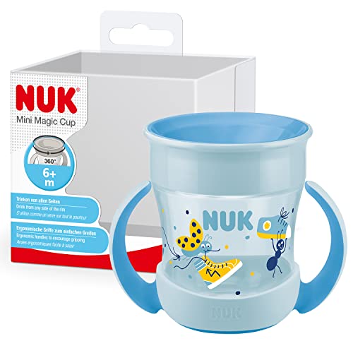 NUK Mini Magic 10255605 - Taza de entrenamiento para sorber | borde antiderrames de 360° | para bebés a partir de 6 meses | asas de fácil agarre | sin BPA | 160 ml | motivo de mariquitas