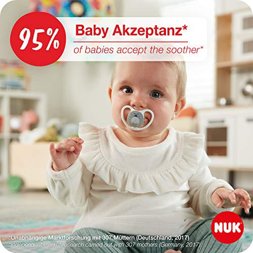 NUK Space chupetes para bebés noche y día | 0-6 meses | Chupetes que brillan en la oscuridad con ventilación adicional | Silicona sin BPA | Azul | 4 unidades