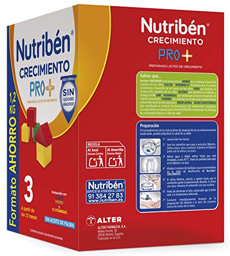 Nutribén Crecimiento ProAlfa 3 - Leche en Polvo de Crecimiento para Bebés - a partir de 12 meses - Pack Formato Ahorro 2 x 1200g