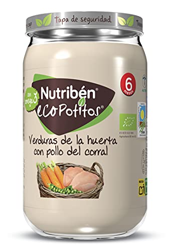 Nutribén EcoPotitos De Pollo De Corral con Verduras -Ingredientes ecológicos- Desde Los 6 Meses, Pack de 6 x 235gr.