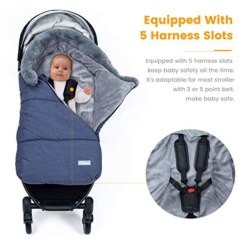 Orzbow Sacos Carrito Bebe Universal,Inviern Saco Silla Paseo,Saco Capazo Cochecito Bebe Con cuello de piel Impermeable a Pruebade Viento Forro de vellón polar (Gris Oscuro)